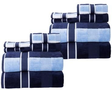 Towel Set with Bath Towels, Hand Towels, and Wash Cloths - Solid and Striped Towels by Lavish Home