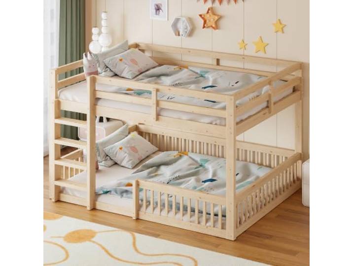 Holzbett Etagenbett 160x200 Doppelbett Kinderbett mit Rausfallschutz, Natur Stilvolles Kinderbett Etagenbett 160x200 Doppelbett Jugendbett Bettgestell mit Rausfallschutz, Ohne Matratze
