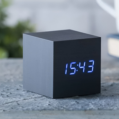 HomeDecorAndMore LLC Real LED Wooden Cube Clock With Vintage Charm And Modern Functionality For Home Or Office Decor White Blue Light