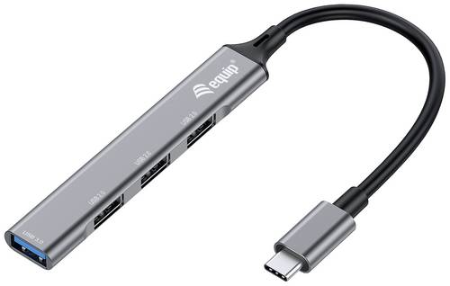 Equip 128961 USB-Hub 4 Port USB-A USB 3.1 Gen1 5 GBit/s mit USB-C Stecker Schwarz, Grau 128961