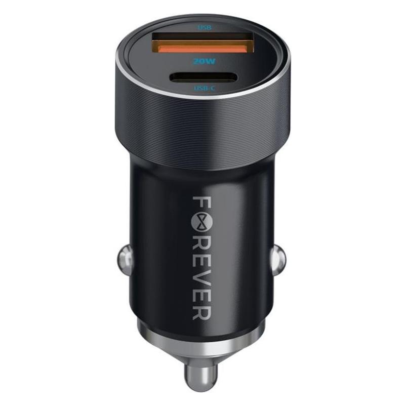 Forever CC-06 PD QC Autoladegerät 1x USB-C 1x USB 20W schwarz + USB-C - USB-C Kabel 60W (GSM172992)