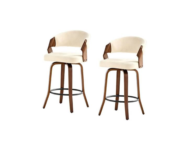 gopop Barhocker 2er-Set, Holzrahmen Walnuss, weiß/braun, Retro-Stil,drehbarer (2 St), 360°-Drehung, Ergonomisches Design