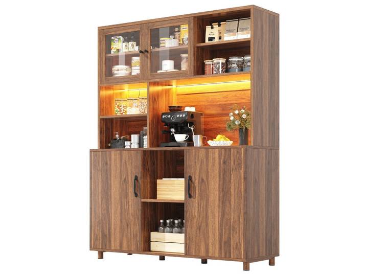 HIGHBOARD Holzoptik Walnuss mit LED & Glastüren