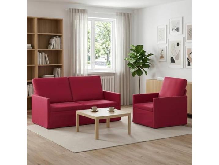 Sofa-Set 2 pcs Weinrot Samt Metallrahmen Kissenrücken-Design,Schaum-Faser-Füllung,Innenbereich,Wohnzimmer,Arbeitszimmer,zeitloser Look