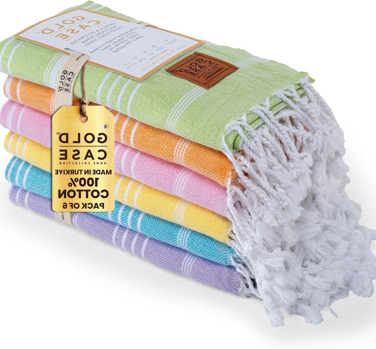 Set van 6 veelkleurige katoenen handdoeken in originele Turkse stijl voor badkamer en keuken