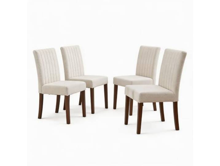 GarveeHome Esszimmerstühle 6er-Set Leinen Holzbeine Knopfsteppung Beige Knopfsteppung, Sitzkomfort, stabile Konstruktion, Grau-Beige, Landhausstil