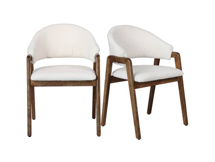 Chaise en frêne patiné noyer et tissu curly ecru (x2)