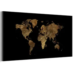 METALLBILD Weltkarte - Gold - Luxus - Erde - Schwarz 80x40 cm