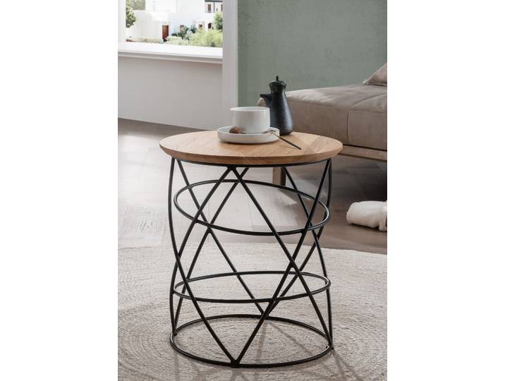 Beistelltisch 40x45cm 'Lissabon' Wildeiche Stahl schwarz rund