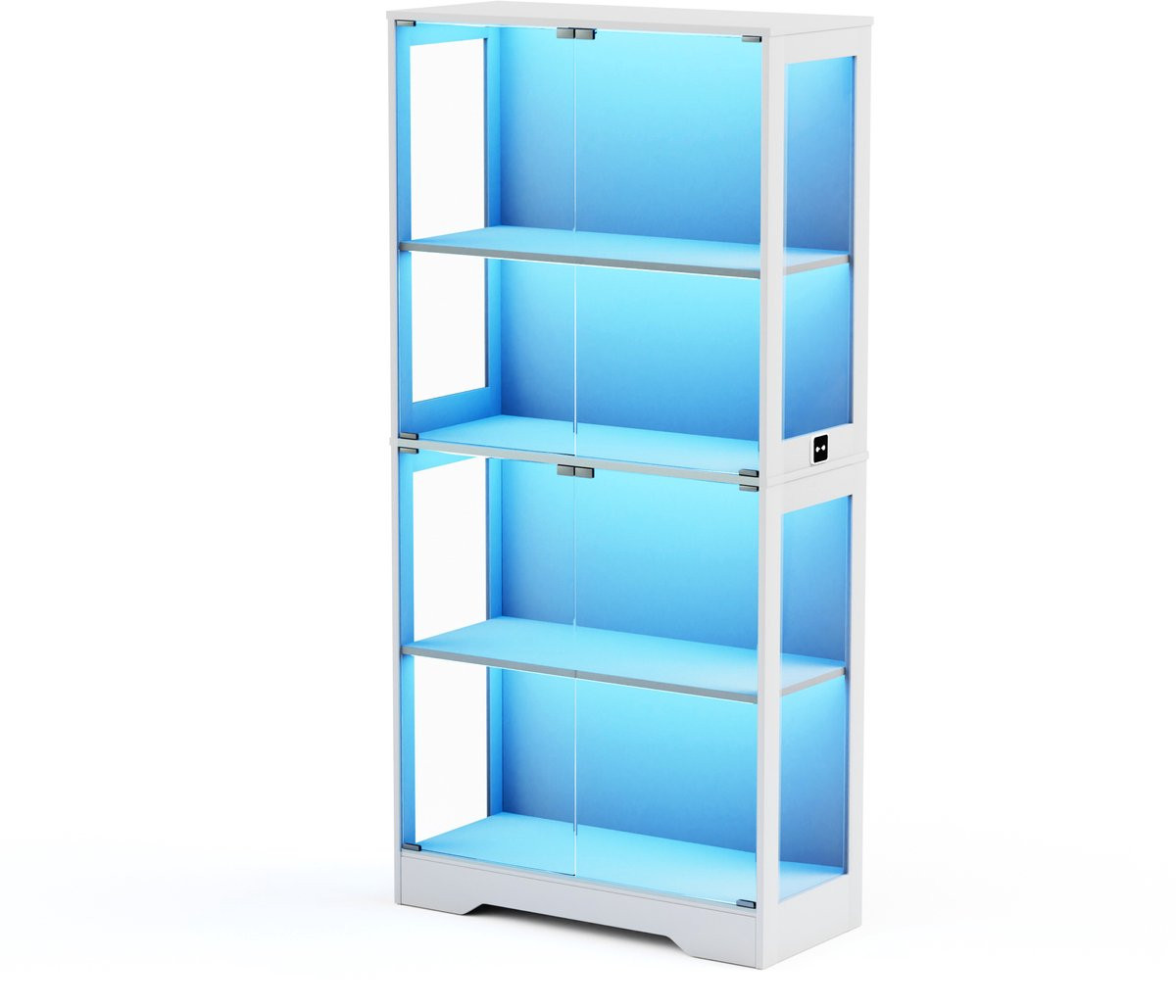 Vierlaagse glazen vitrinekast met LED-verlichting en glazen deuren, Wit