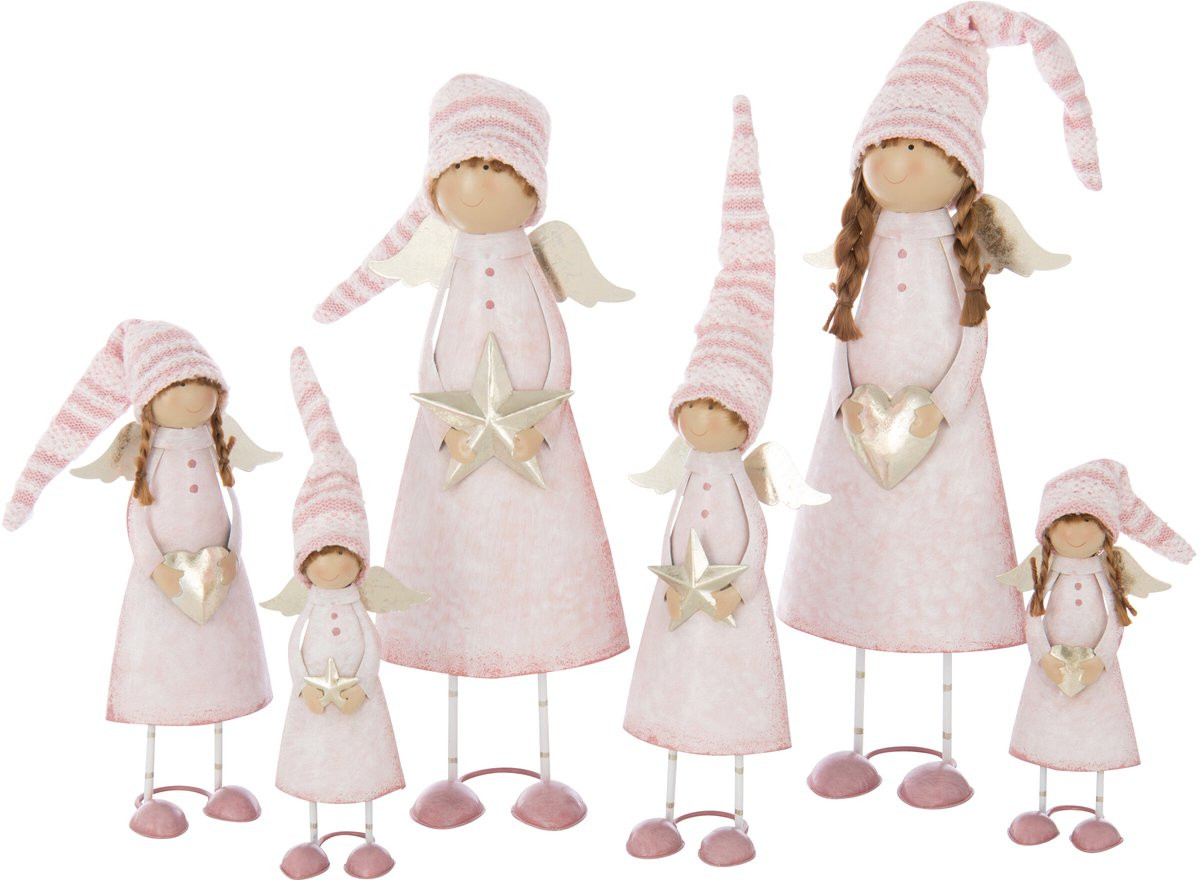 J-Line Engel Ster decoratiebeeldjes - Polyresin - Roze/Goud - Large - 2 stuks