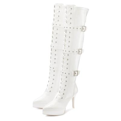 Overkneestiefel "High-Heel-Stiefelette mit Plateau", Damen, Gr. 44, weiß, Lacklederimitat, LASCANA BELLE AFFAIRE, glänzend, unifarben, Schuhe Reißverschlussstiefel High Heel Stiefel Overknee-Stiefel Schnürstiefel, erotische Lack-Optik, mit...