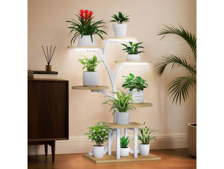 Stand de Plante avec Lumières de Culture Étagère Intérieure 7 Niveaux 110cm pour Plantes Multiples Support de Fleur en Métal
