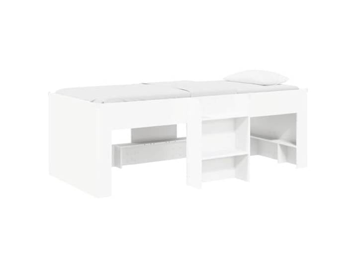 HFXHIJXQ Hochbett Loftbett 100x200 cm Holzwerkstoff Weiss mit Leiter Platzsparendes Design fuer das Schlafzimmer mit integrierter Leiter und TPE-Eckenschutz fuer mehr Sicherheit.