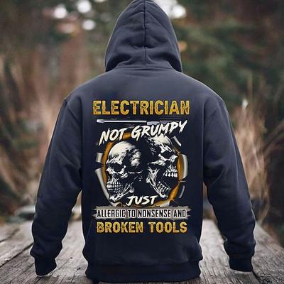 Männer Kapuzen Sweatshirt - Elektriker nicht grumpy Totenkopf Design allergisch gegen Unsinn kaputte Werkzeuge Humor