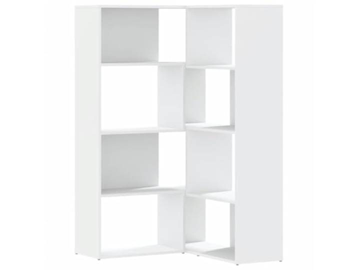 HKLGBVCR Eckregal mit 4 Ebenen, Weiß, 85 x 85 x 140 cm, Verbundholz Strapazierfähiges Holz, 2 Montagemodi, Wandbefestigung inklusive, für Wohnzimmer, Schlafzimmer, Büro, Küche