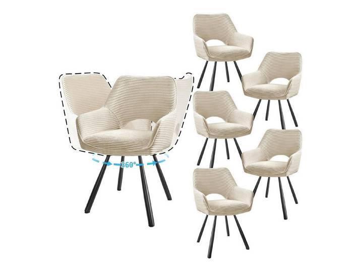 LuxusKollektion Esszimmerstuhl Esszimmerstuhl Polsterstuhl 360° Drehbar beige 6er Drehbar Stühle