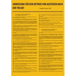 Aushang, Anweisung für den Betrieb von Aufzügen nach der TRA 007, Kunststoff, 300 x 210 mm - 210x300x1.5 mm Kunststoff