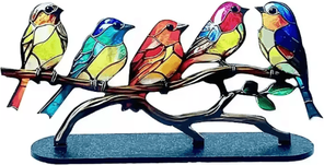 Uplift Curations Multicolor Acrylic Birds On Branch Ornament Stained Glass Style Desktop Decor 5 Bird