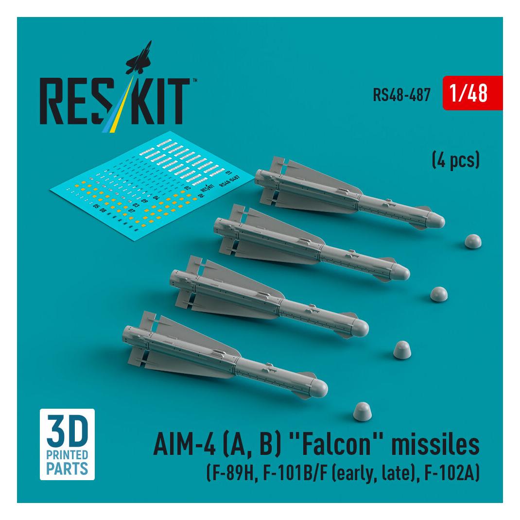 ResKit AIM-4 (A, B) Falcon missiles (4 pcs) (F-89H, F-101B/F (early, late), F-102A) (3D Printed) (RS48-0487)