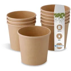 BIOZOYG 500 Stück Pappbecher 600ml für Eintöpfe und Eis aus ungebleichtem Kraftkarton, braun, Suppenbecher, Einwegbecher, biologisch abbaubar