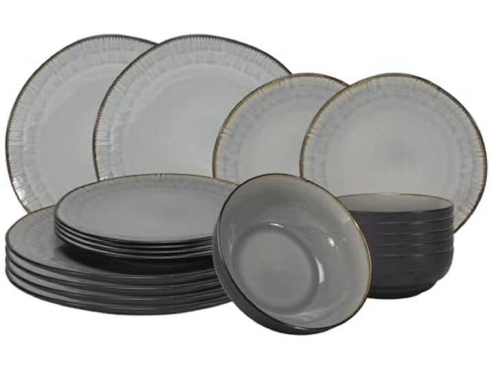 Cookinglife Geschirrset Nola Warm Grey, 18-teilig für 6 Personen, Steingut, spülmaschinen- und ofengeeignet