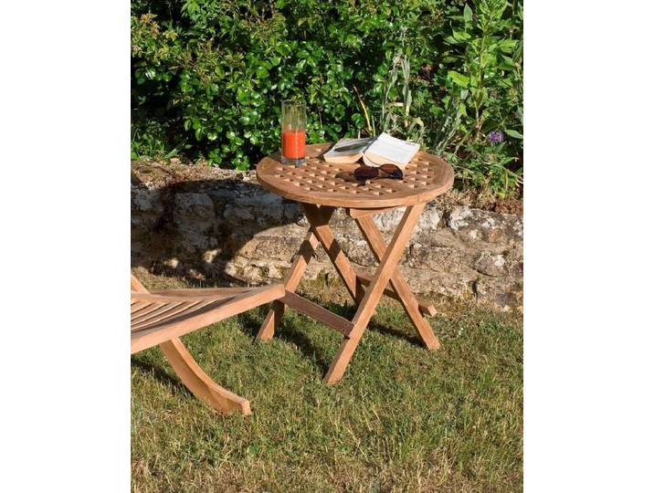 FUN - Table pique nique de jardin ronde 50x50cm en bois Teck