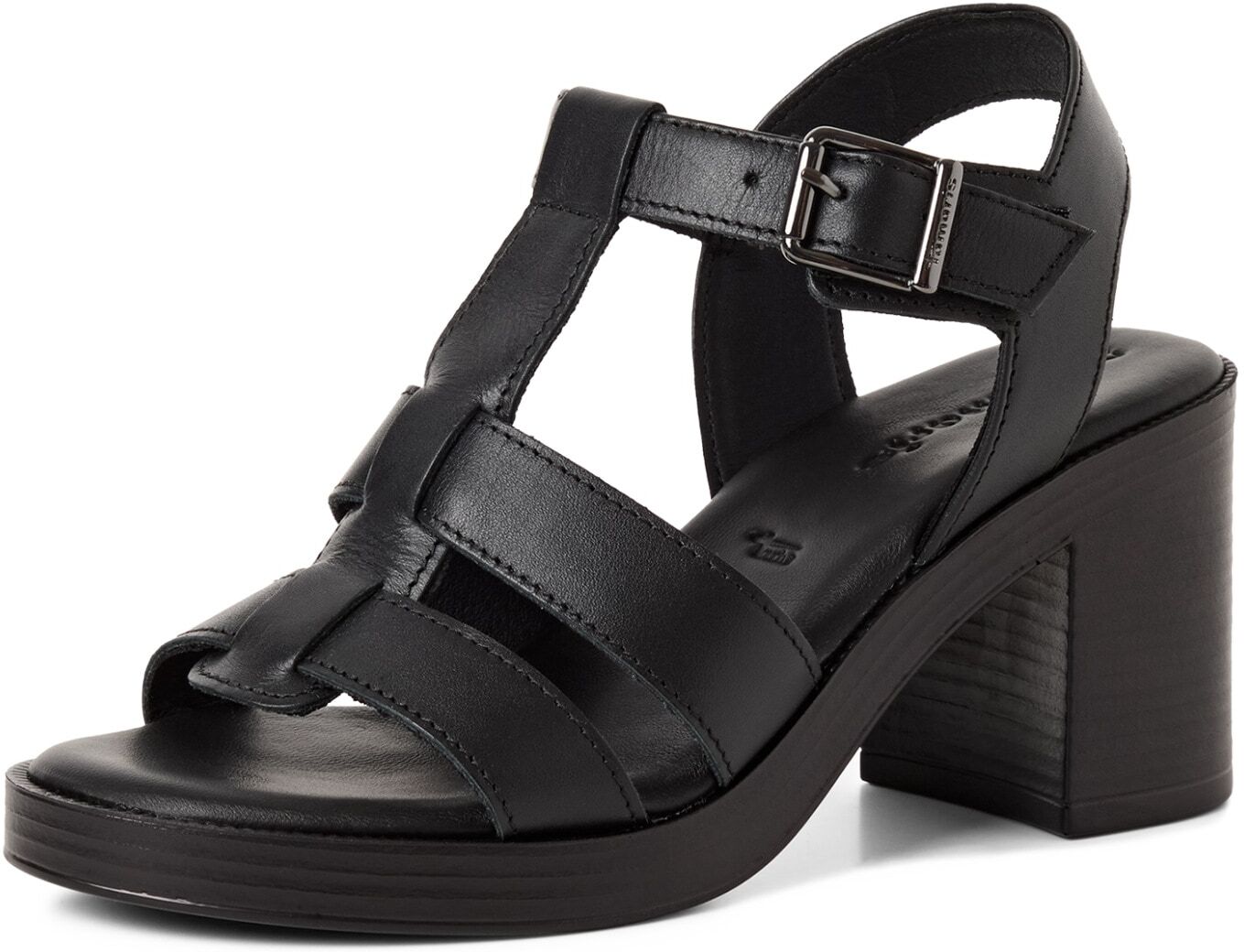 Sandalette TAMARIS, Damen, Gr. 37, schwarz, Glattleder, unifarben, Schuhe Sandalette, Blockabsatz, Partyschuh mit Touch-It-Ausstattung