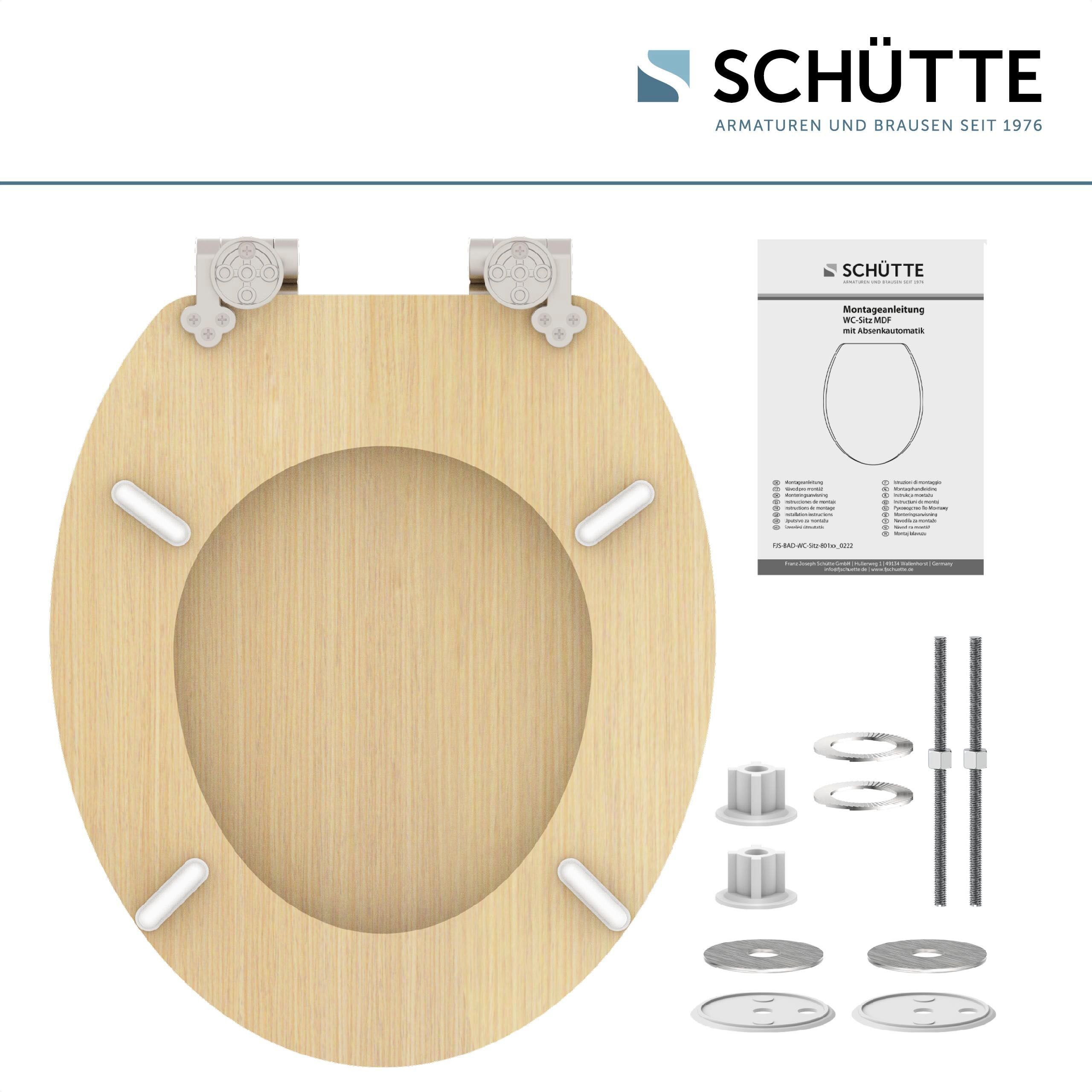WC-Sitz SCHÜTTE "NATURAL WOOD", braun (holzoptik), B:37,5cm H:5,5cm L:43,5cm, MDF - Mitteldichte Holzfaserplatte, WC-Sitze, WC-Sitz, Toilettendeckel, mit Absenkautomatik holzoptik Einheitsgröße