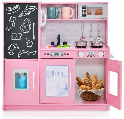 Costway Toddler Pretend Play Kitchen for Boys and Girls 3-6 Years Old-Pink