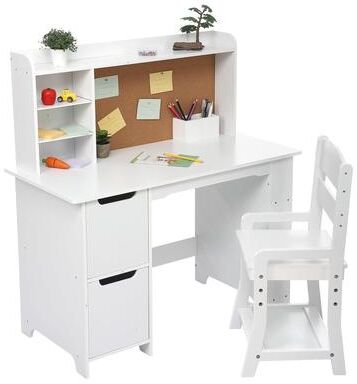 Garvee Kids Desk and Chair Set, Wooden Study Table with Hutch and Storage Shelf, Bulletin Board, Children School Learning Desk Set