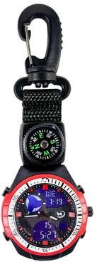 Multisell Products Hub Outdoor Hiking Watch With Compass & Carabiner Survival Sports Pocket Watch For Camping, Hiking, And Backpacking red