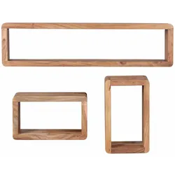 Hängeregal Set aus Akazie Massivholz abgerundet (dreiteilig)