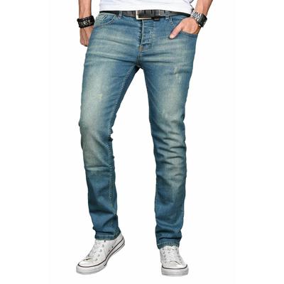 Slim-fit-Jeans ALESSANDRO SALVARINI "ASLuca", Herren, Gr. W38L34, Länge 34, blau (as043), Denim/Jeans, Obermaterial: 98% Baumwolle, 2% Elasthan, Destroyed-Effekte, leichte Abriebeffekte, slim fit, Jeans Slim-fit-Jeans, Stretch mit Elasthan
