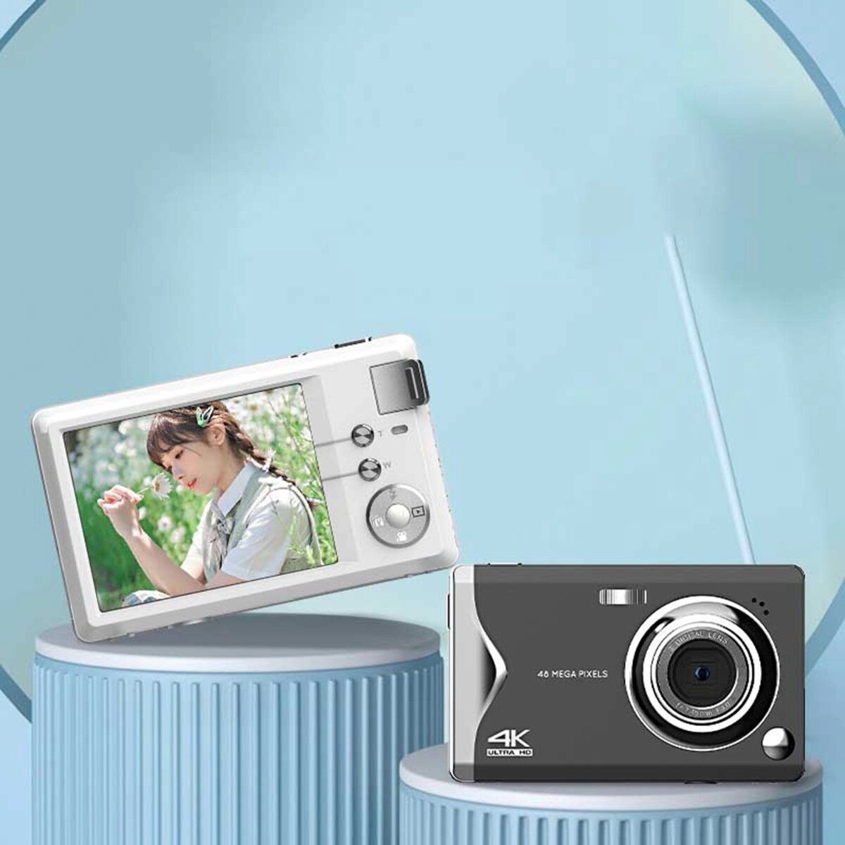 INF Kompakte Digitalkamera mit 4K-Aufnahme, 16x-Zoom, CMOS-Sensor und elektronischer Bildstabilisierung Weiß