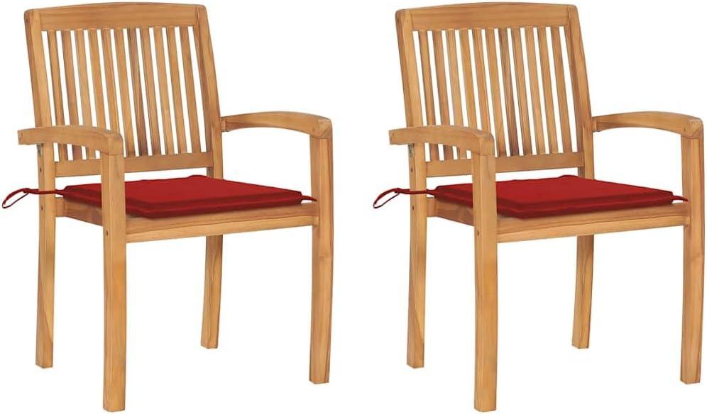 Gartenstühle 2 STK. mit Roten Kissen Massivholz Teak,Möbel,Gartenmöbel,Gartensitzmöbel,Gartenstühle,20.34KG,3063258