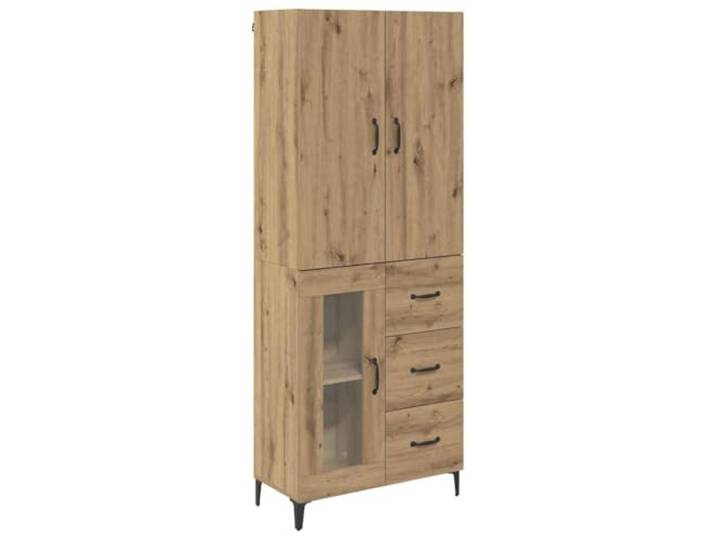 Highboard Artisan-Eiche 69,5 x 34 x 180 cm Holzwerkstoff Wandmontiert, mehrere Fächer, Metallbeine, hitzebeständig, für Wohnzimmer, zeitgenössische Innenräume