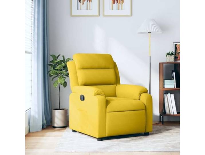 YUTAASU Yellow Velvet Relax Chair with Armrests Manual Recline 135 Degrees, Side Pocket, Wood and Metal Frame, 110 kg Capacity