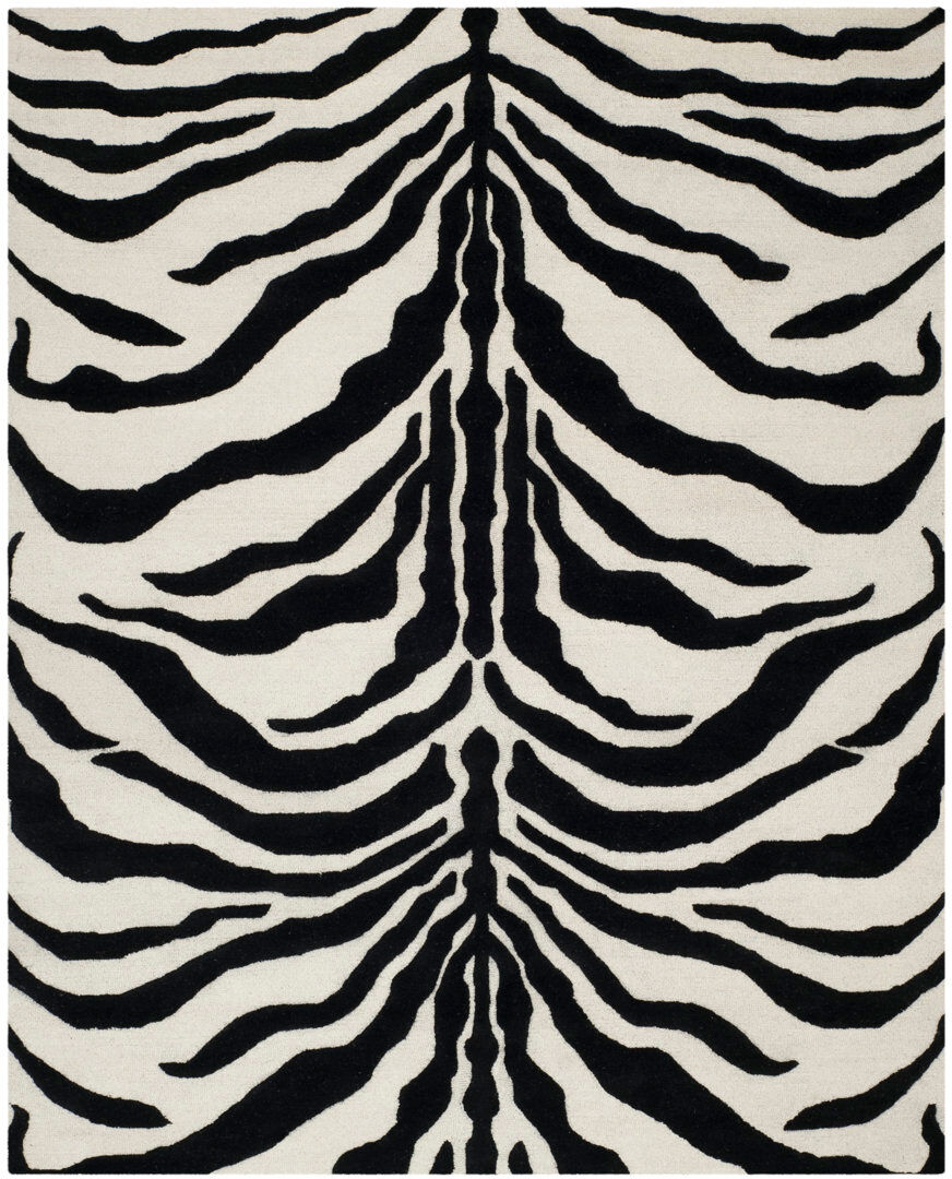Hykkon Schell Animal Print Wool Hand Tufted Area Rug Ivory/Black Rectangle 91 x 152 cm