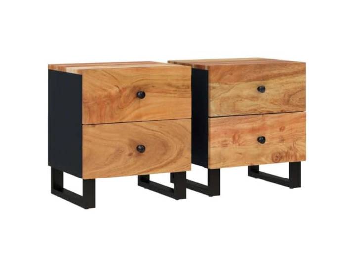 fsahslih Nachttisch 2er Set 40x33x46 cm Akazie Holz Beistelltisch Kompakter Nachttisch im Industrie-Design mit Stauraum und stabilen Eisenbeinen für Schlafzimmer und Wohnzimmer.