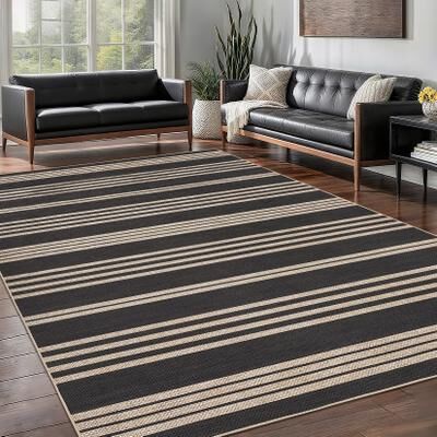 Garvee Modern Geometric Stripes Easy Jute Area Rug