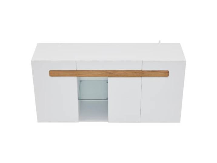 Sideboard 140x70cm Weiß mit LED, App-Steuerung, 3 Türen, Glasboden 140 x 40 x 70 cm, LED-Beleuchtung per App, 3 Türen mit gedämpften Scharnieren, gehärtetes Glas, Spanplatte