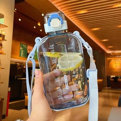 Uplift Picks 750 ML Flat Water Bottle With Time Marker Leakproof Portable Sports Bottle blue 750 Ml