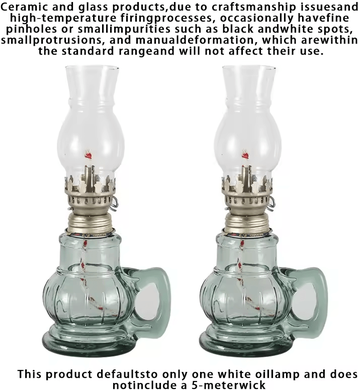 Uplift Curations Retro Windproof Glass Oil Lamp Mini Kerosene Lantern With Handle For Indoor Use & Emergency Lighting 2pcs Green