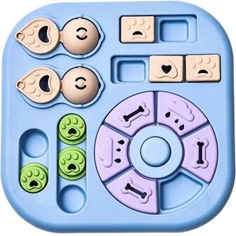 Uplift Treasures Smart Interactive Cat Puzzle Slow Feeder Toy square Blue
