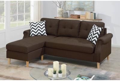 Esofastore Sectional Set 2pc Dark Coffee Finish Polyfiber Upholstered