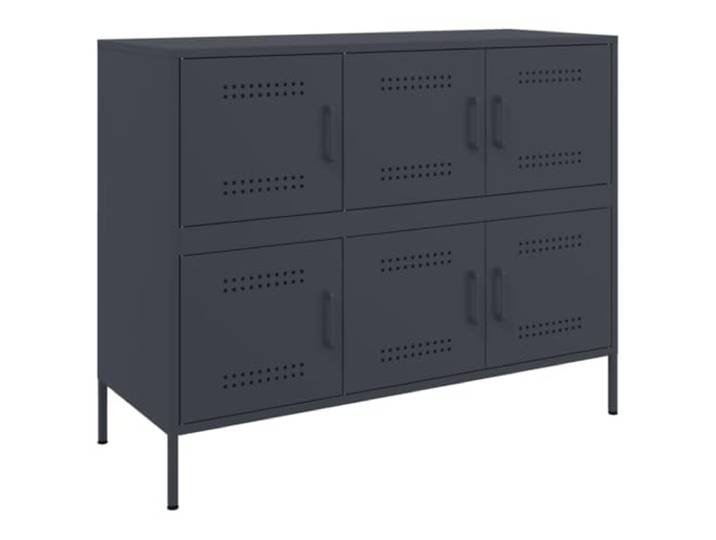 Fisinber Sideboard Anthrazit 100,5x39x79 cm Metall Beistellschrank Industrie-Schrank aus Stahl mit 6 Türen und verstellbaren Füßen für Wohnzimmer und Schlafzimmer.