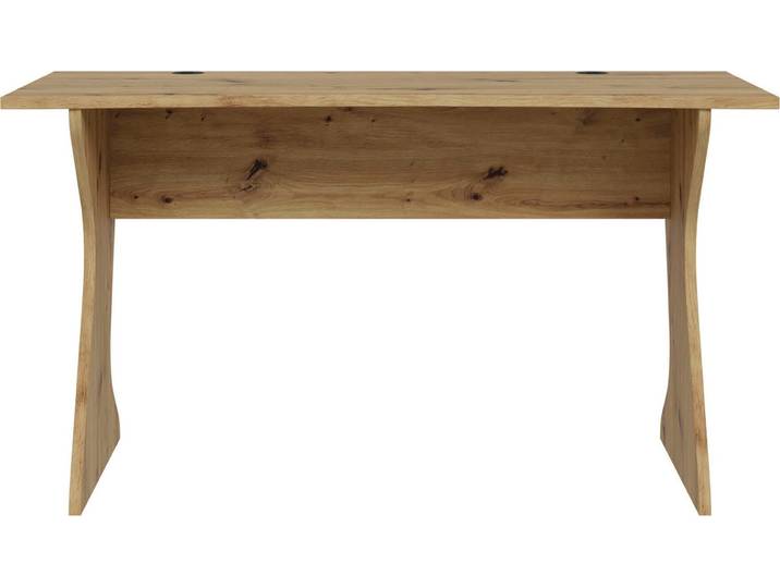Schreibtisch FORTE Utapau, geschwungene Tischplattenform , braun (artisan eiche, artisan eiche, artisan eiche), B:140cm H:76,2cm T:65cm, Tische, Schreibtisch, mit Kabeldurchführung, verschiedene Massausführungen