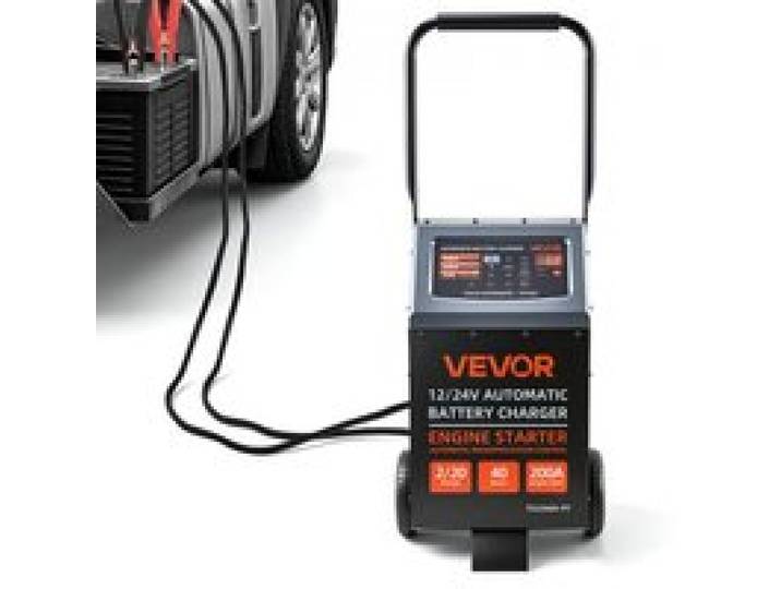 VEVOR Fahrbares Autobatterieladegerät 12 / 24 V 200 / 100 A mit Starthilfe für Pkw, SUVs, Leichte Nutzfahrzeuge und Transporter, 9-Stufiges Automatisches Laden für Blei-Säure- und Lithiumbatterie