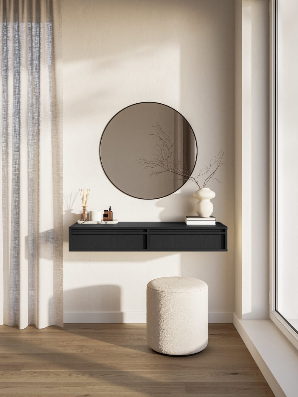 Selsey Coiffeuse suspendue avec tiroirs noir 110 cm Noir 110x17x110cm